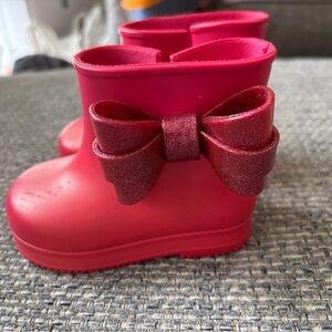 🌧️ Mini Melissa Pink Glitter Bow Rain Boots – Toddler Size 5 💖✨